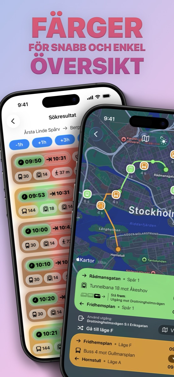 Sökresultat i linjernas färger och karta